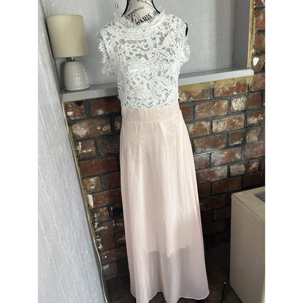 SHABBY CHIC Pink & White. Short Sleeve Maxi Dress Lace Fairycore Cottagecore